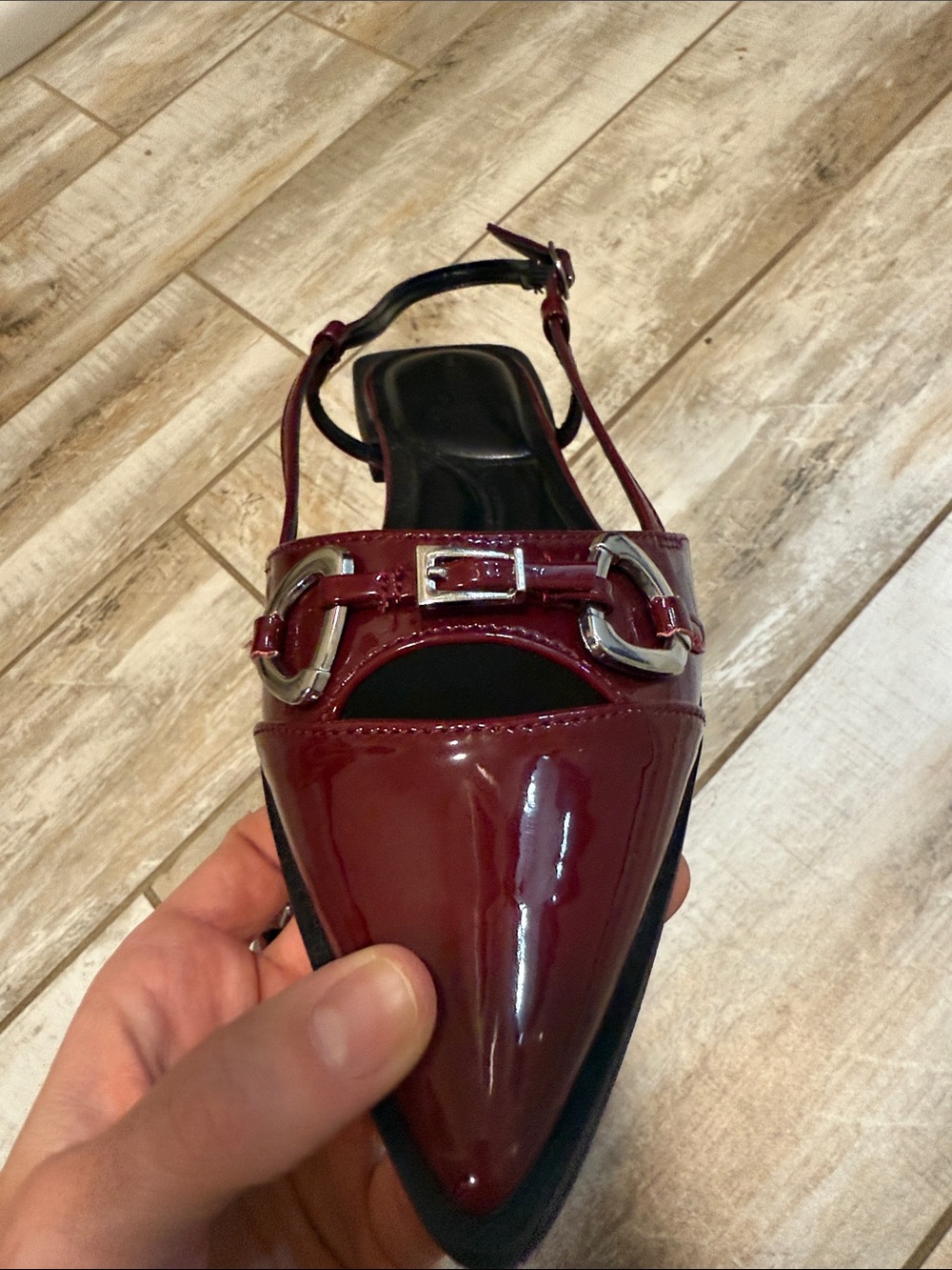 NEW Women's Pointed Slingback Flats in Deep Burgundy - Picture 3 of 5